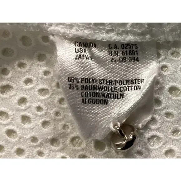 Escada white eyelet short-sleeved shirt rhinestone-embellished buttons size 38 - Picture 11 of 11